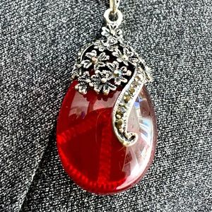 RED Antique look necklace with Antique Accent & Chain